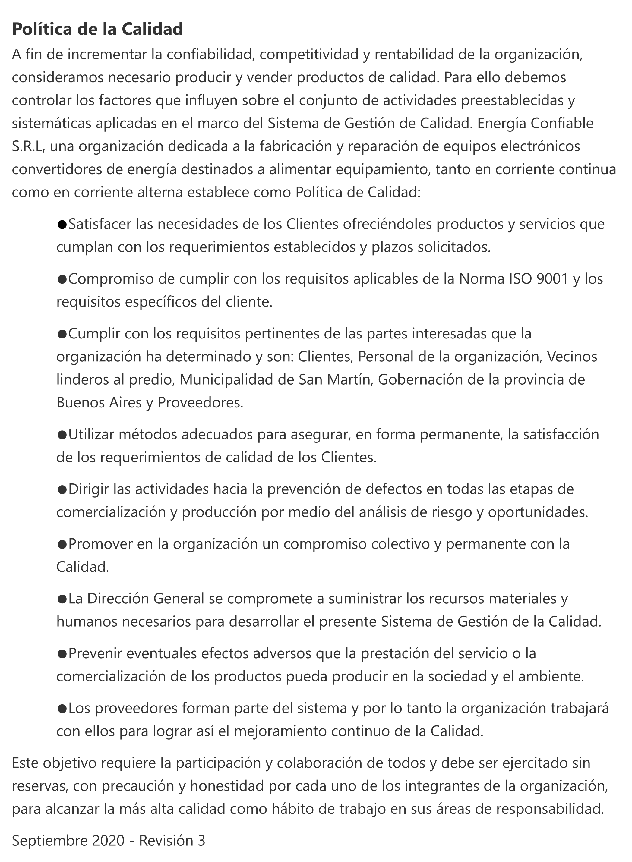 Politica de la calidad